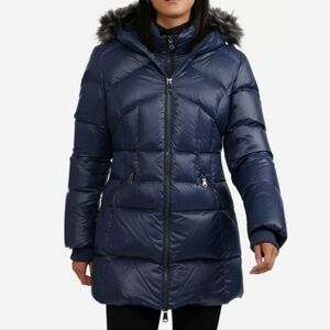 Pajar Size S Women's NEW Small Navy Puffer Ares Winter Coat with Faux Fur Trim‎